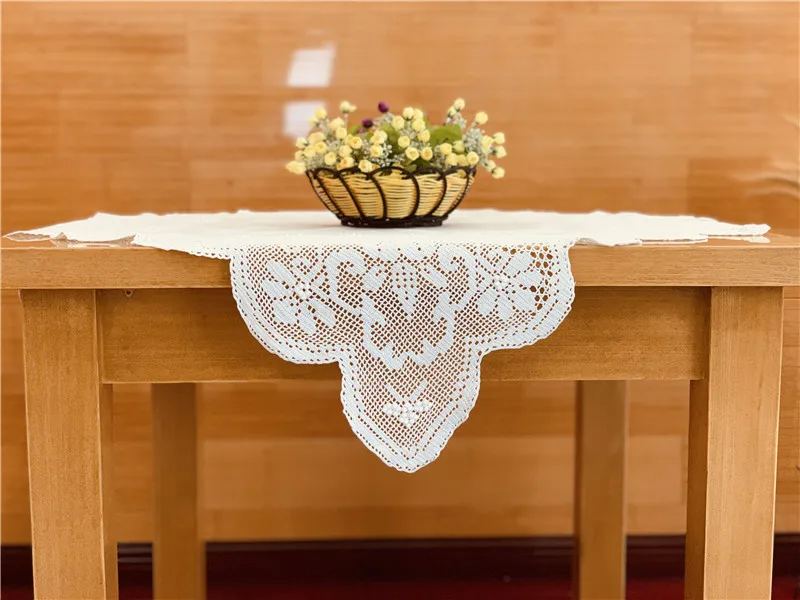 
White blend fabric handmade crochet hollow round tablecloth 