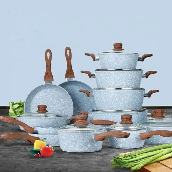 Durable Popular granite non stick coated aluminum home cooking non stick coated variety cookware set forged cookware for camping