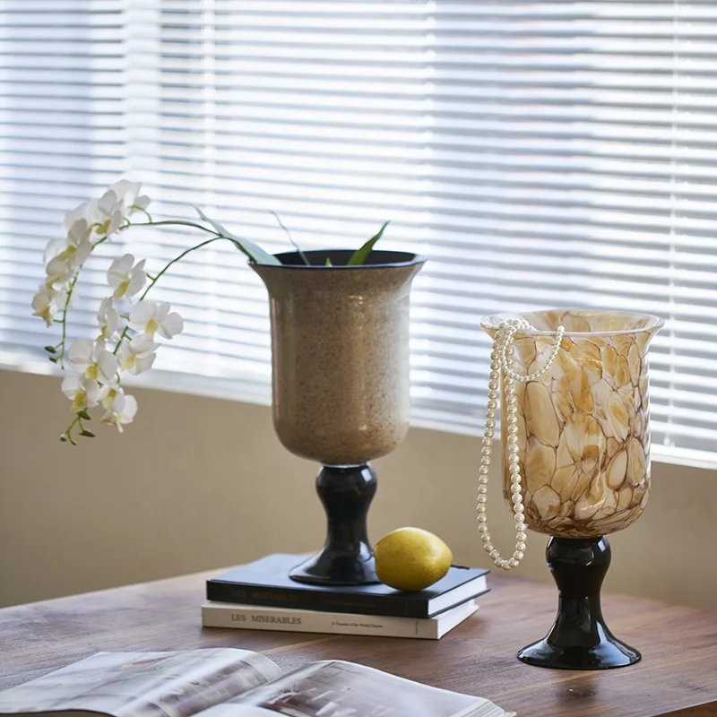 Bixuan Handblown Glass Vase Home Decor Table Centerpieces Candleholder Lantern Shape Maillard Brown Colorful Glass Flower Vase