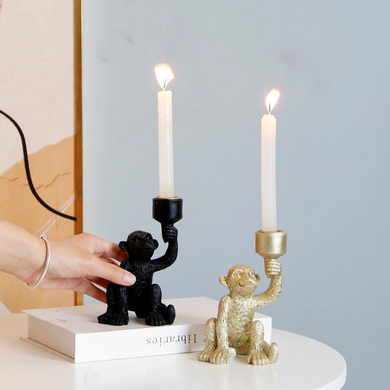 Quirky Playful Torch-Bearing Monkey Figurine Resin Candle Holder Candle Stick Holder Home Decor Candle Holder