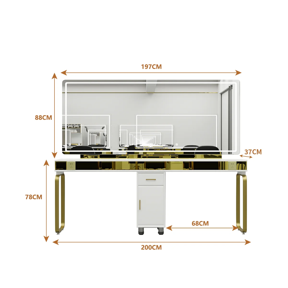 Factory Direct Beauty Salon Hair Dressing LED mirror makeup station 2 person  Mirror table
