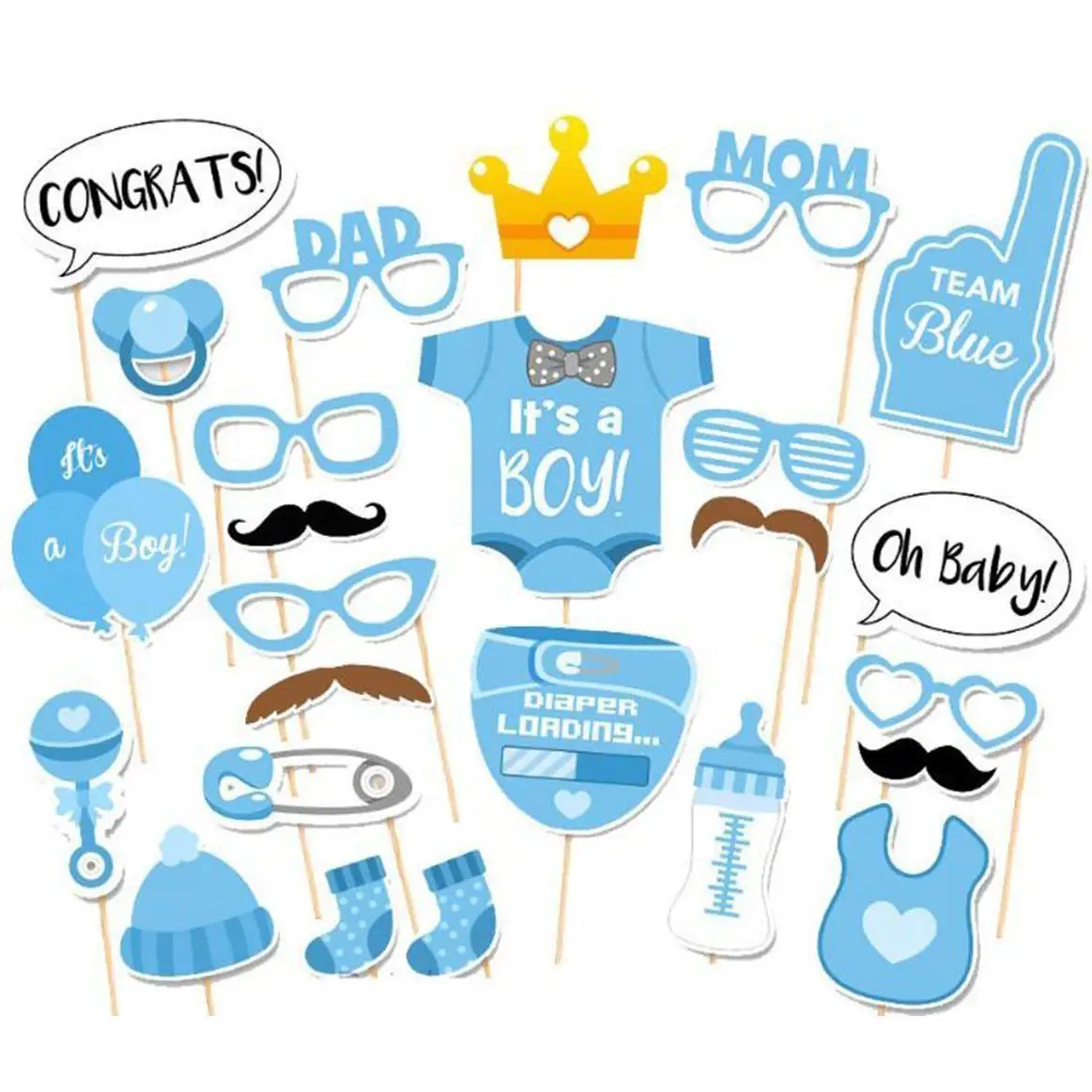 Spot Baby Shower 25-piece Set Blue/pink Boy or Girl DIY Photo Props Baby Gender Reveal Gift First Birthday Favor Photo Props