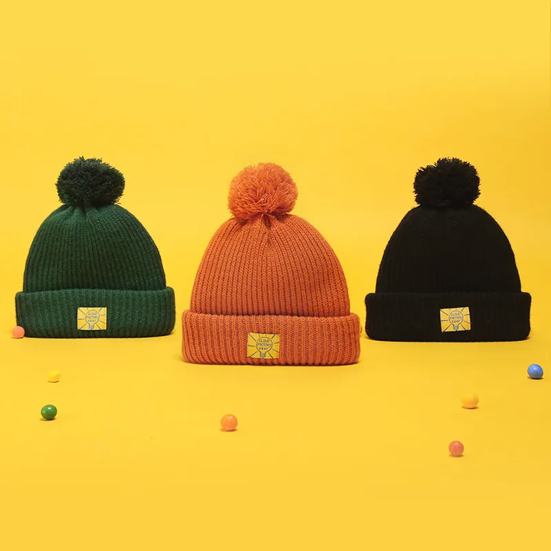 winter hats with ball on top/ custom puffball winter hat/ blank beanie hat with ball top