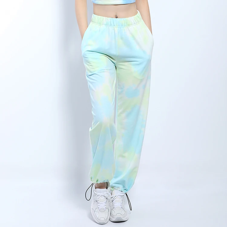 
 Wholesale cotton tie dye women jogging lounge pant womens sweatpants sport running loose jogger pants with pockets  