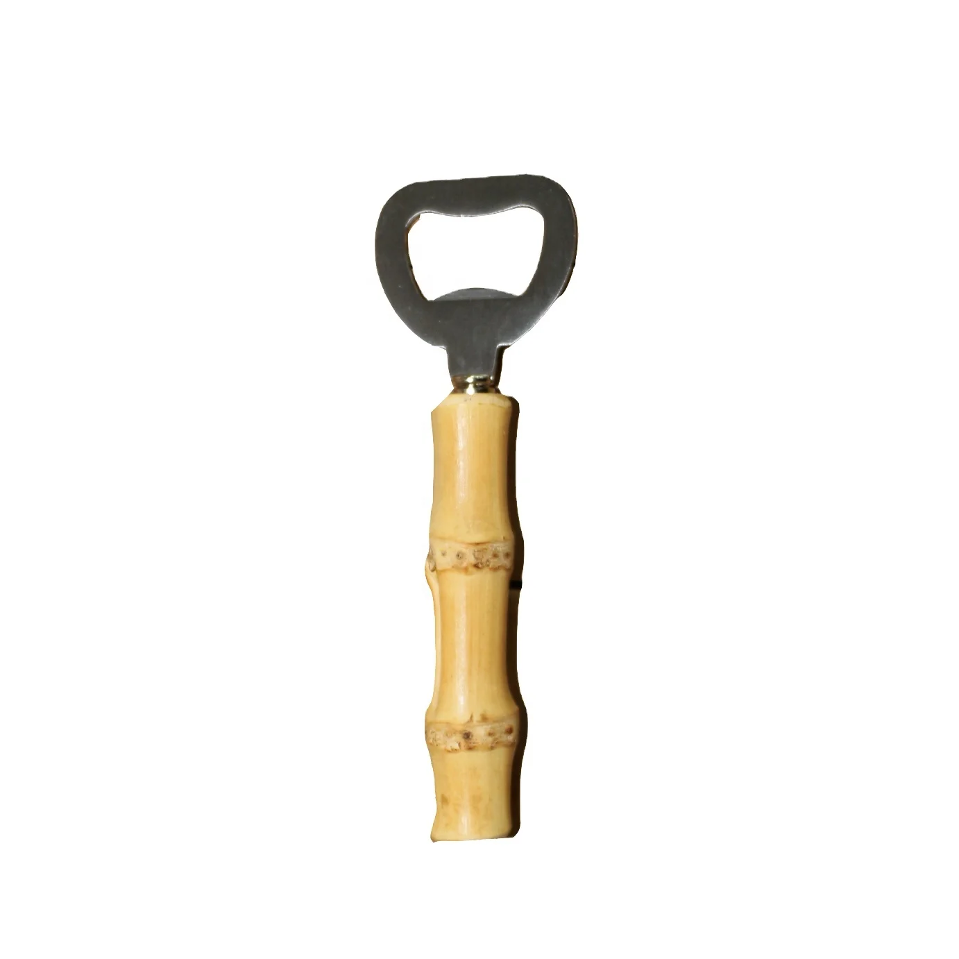 Promotional in stock natural bamboo root handle stainless steel bamboo wood bottle opener