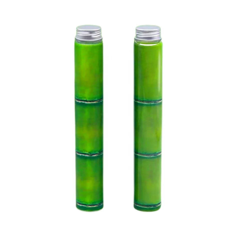 400ml 16oz Plastic Can Bamboo vase fruit juice bottle Food Grade PET Cold coffee milk drinking with Aluminum lid