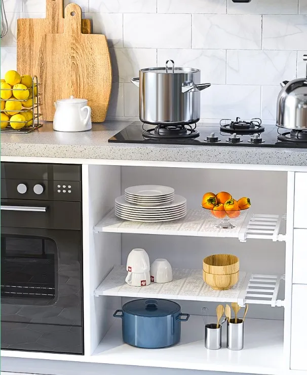 Wardrobe Layered Partition Cabinet Tube Dormitory Storage Telescopic Nail-Free Storage Kitchen Bathroom Rack