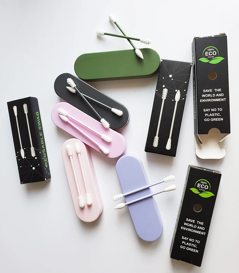 Make Up Cleaning Reuse Swab Silicon Tips 2pcs Silicone Cotton Ear Swab