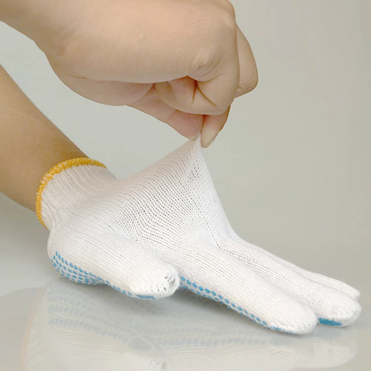 
Cheap Thin Bleached String Knit Cotton Work Gloves With PVC Dots 