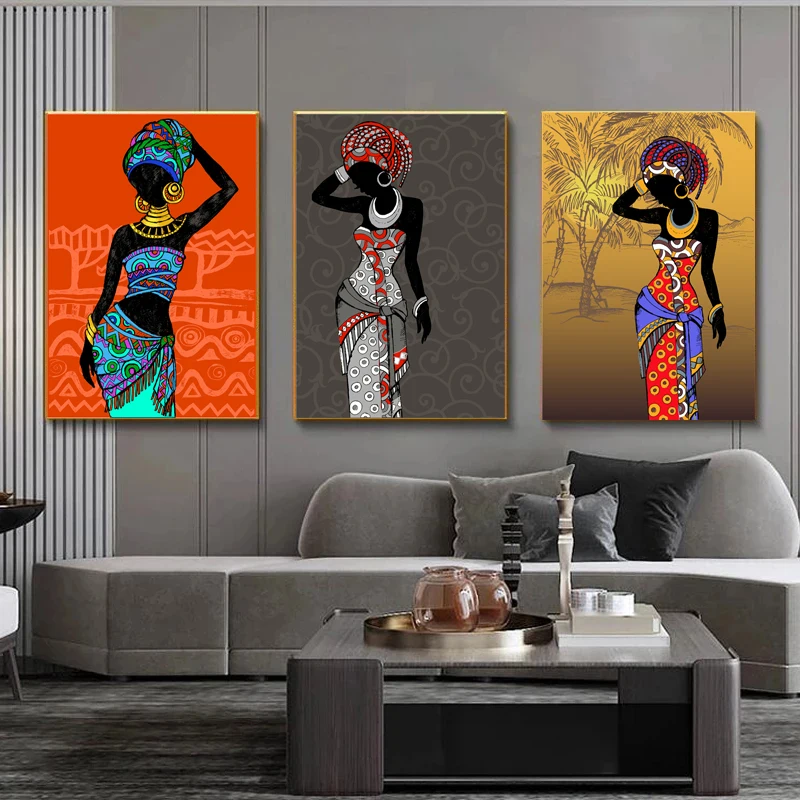 Black Woman Wall Art African Canvas Print Colorful Black Girls Ethnic Style Beauty Contemporary Living Room Decor