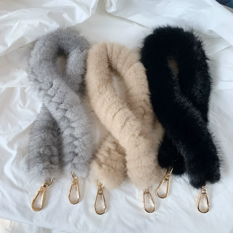 wholesale fix plush fur handle bag straps custom fuzzy mink fur bag tote