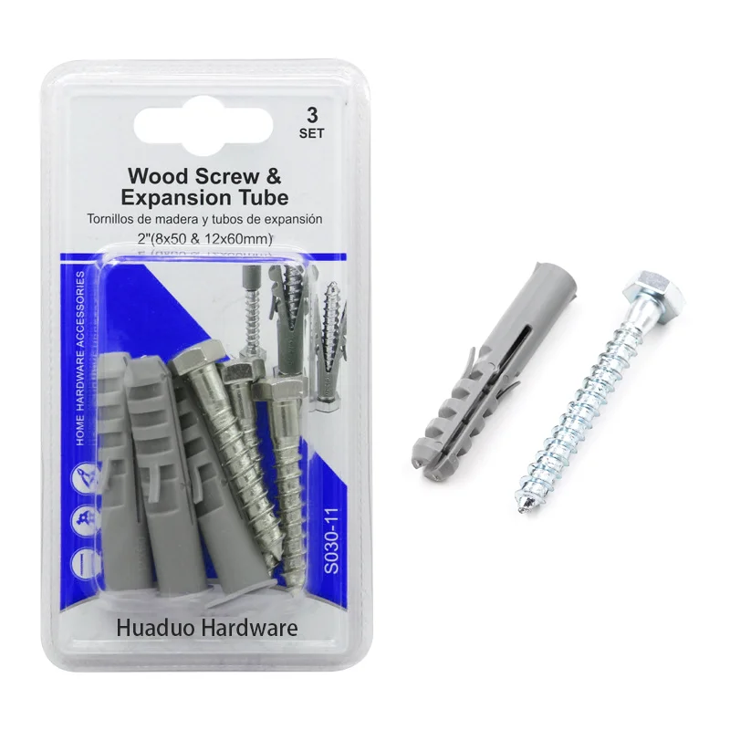 Packaging Plastic Wall Plug M6 M8 M10 Galvanized Self Tapping Nail Hexagonal Wood Screw With Expansion Tube For Supermarket