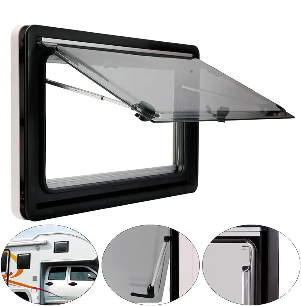 Summer discount right angle Double Glaze Acrylic aluminum alloy push out window for RV Trailer caravan Campervan
