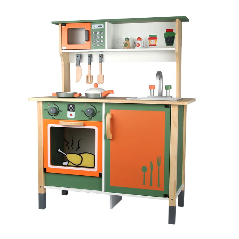 Big kitchen set toy wooden educational baby role play cooking toy other food pretend play simulation kitchen toy
