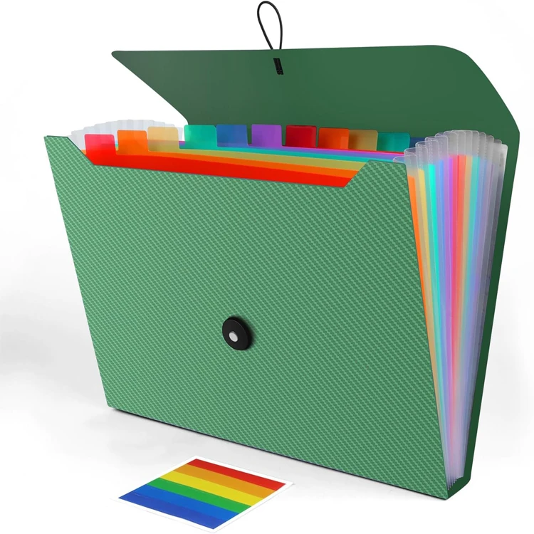 13 Pocket Accordion File Storage Organizer for Home School Office Use PP Expanding File Folder Bag