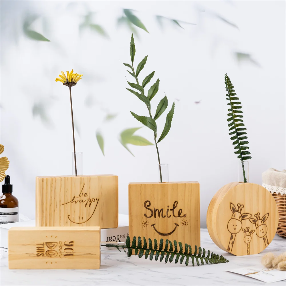 Custom design Nordic Style Living Room Interior Decorative Wooden Stand Flower Vase