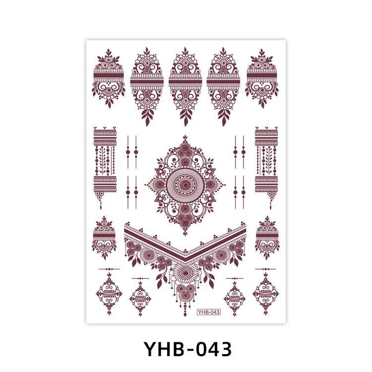 New Design Hot Sale Red Henna Mehndi Water Transfer Temporary Sticker Tattoos in India Arabian for Hands