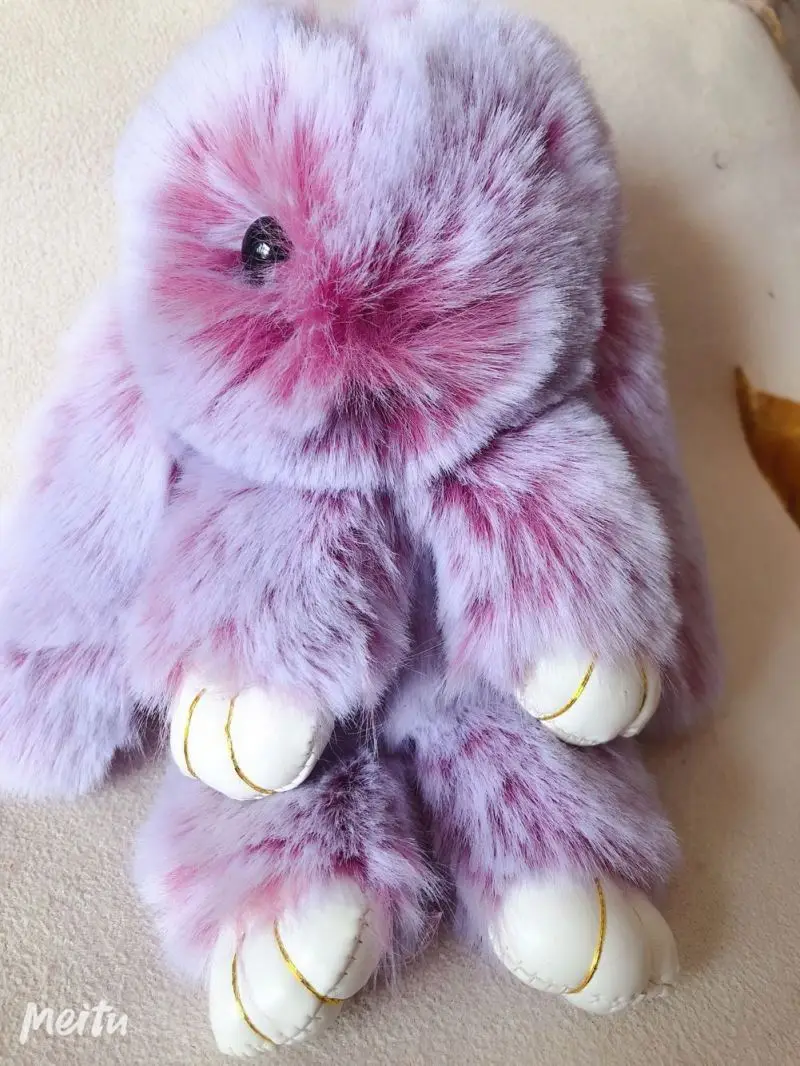 fashion XNG Shaped Plush Cute Rabbit Fur Keychain Customized Soft Hand Feeling Animal Plastic Bag Decoration Keyring