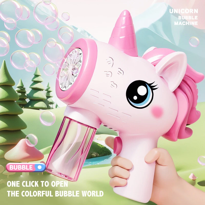 2024 Unicorn Electric Bubble Gun Kids Toy Bubbles Machine Automatic Soap Blower with Light Outdoor Party Games Children Gift Toy