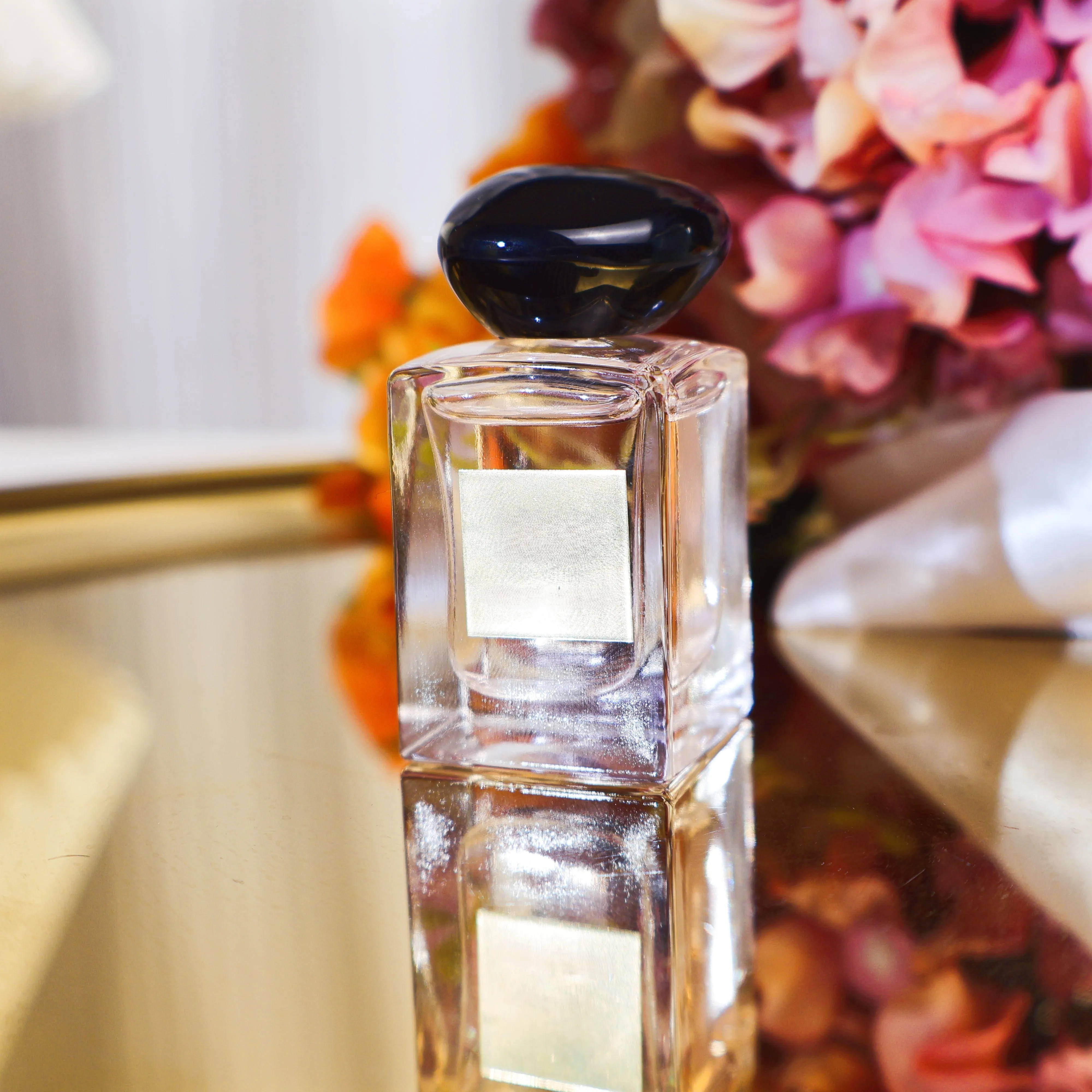 Wholesale Luxury custom  YULONG  50ml 100ml Square Empty Bottle Stone cap Empty Glass Perfume Bottle with box