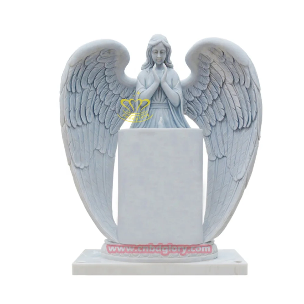 Natural Stone Hot Sales Cheap Upright Angel With Tombstone Special Design For Garden Cemetery Gravestone
