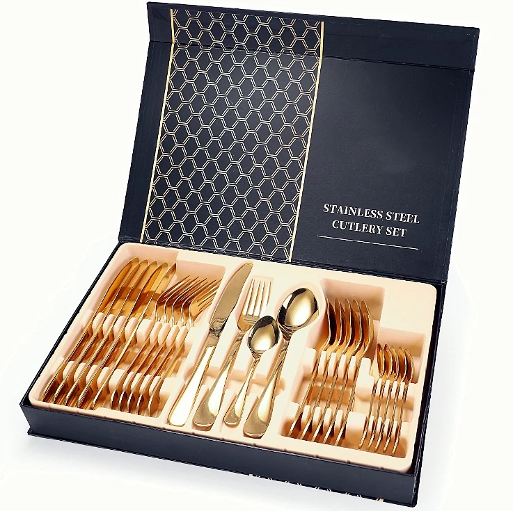 Luxury Gold Cutlery Set Stainless Steel Utensils Knife Fork Spoon Flatware Set Gradient Sliver Cutlery Set with Gift Box