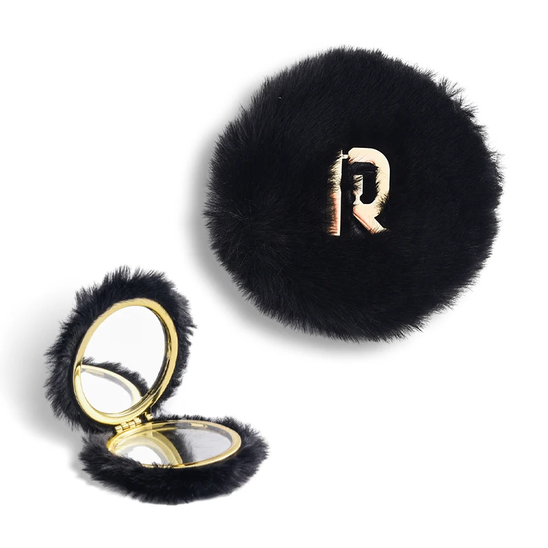 Hot Selling Double Sided Mirror Round Fluffy Furry Mirror High Quality Texture Cosmetic Mirror