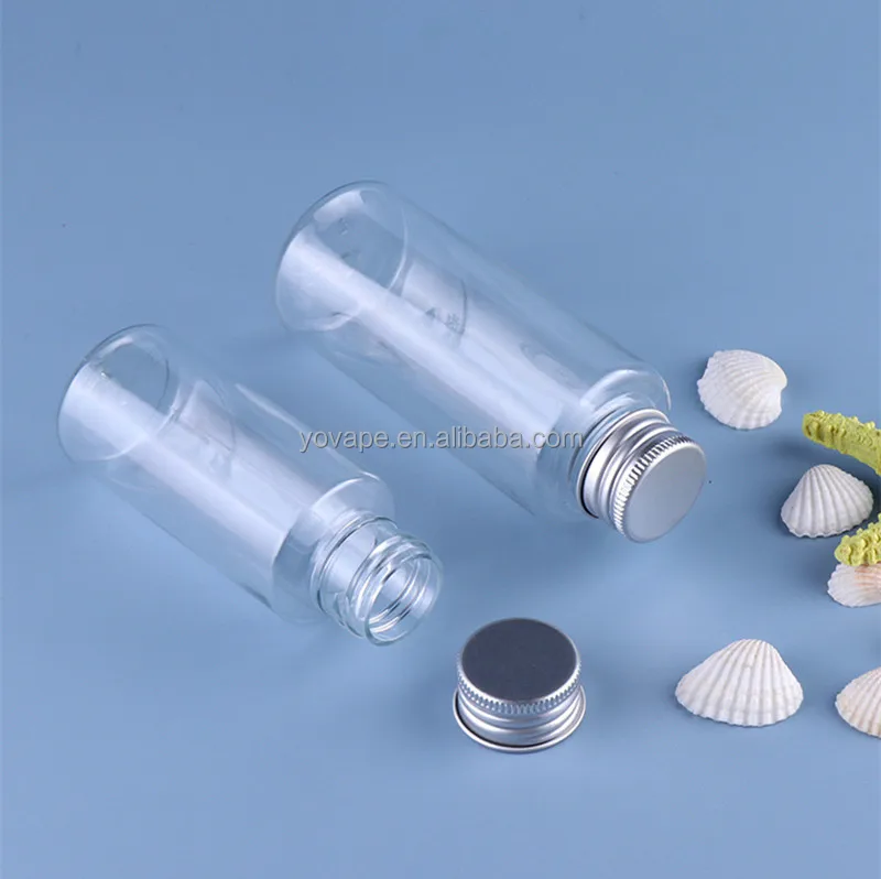 Прозрачный Пустой Круглый 30 мл 50 60 100 150 200 1 унция 2 унции 6 унций прозрачная бутылка для домашних животных с серебристым Алюминиевым колпачком