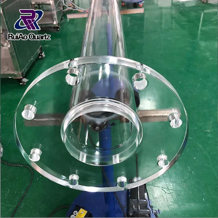 Customized transparent quartz flange tube with bottom quartz glass pipe with factory price