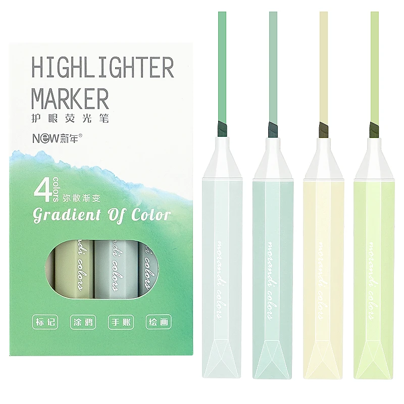 Non toxic student supplies kids bright color long lasting high quality highlighter marker sets 4 pcs set marking highlighter
