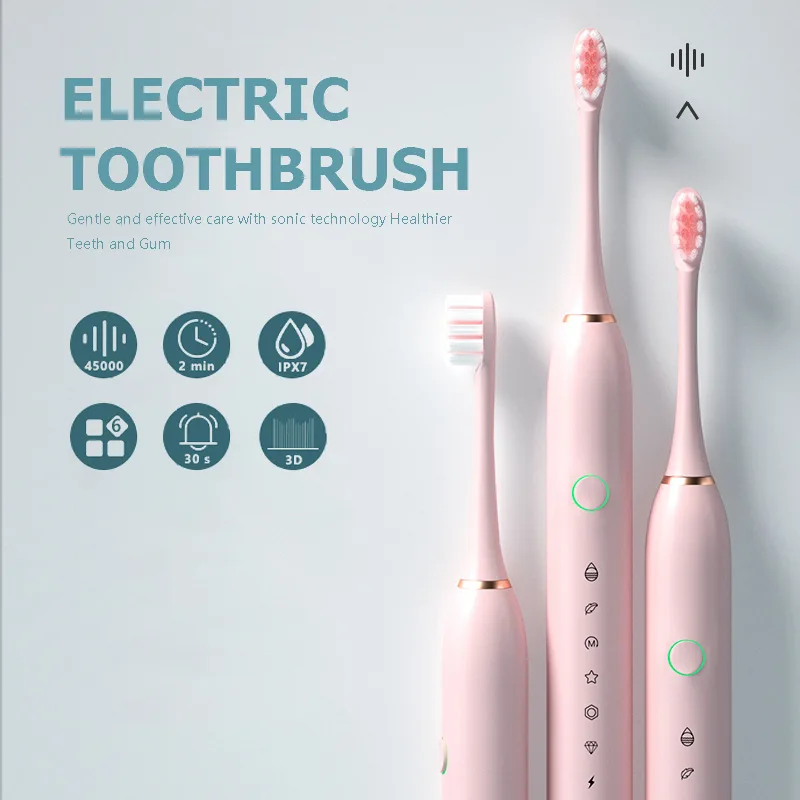 Electric Toothbrush IPX7 Waterproof FoodGrade Smart Sonic Electric Toothbrush Rechargeable Ultrasonic Vibrating Automatic