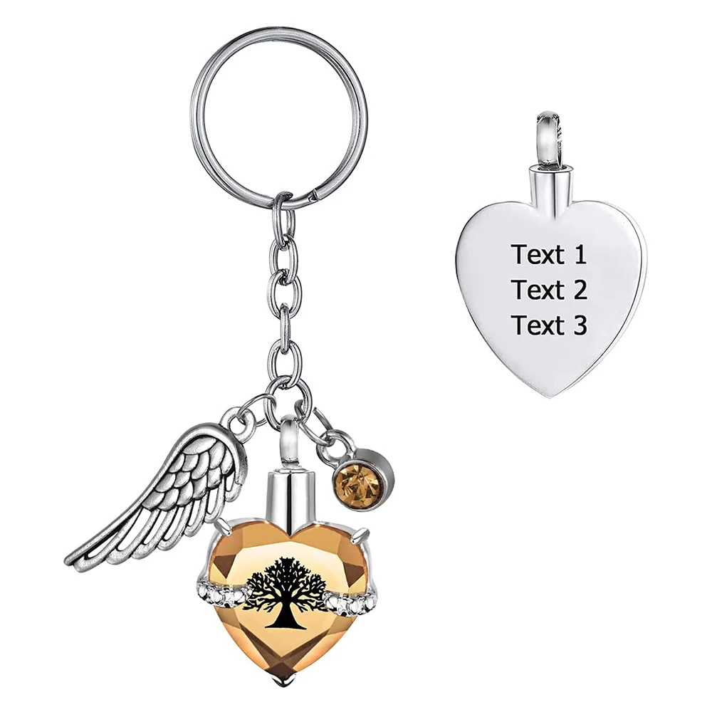 Customize Engraving Heart with Birthstone Tree Pattern Pendant Memorial Jewelry KeyChain Cremation Urn for Ashes Keepsake Gift