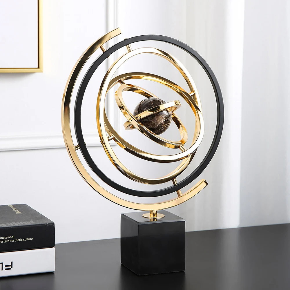 Luxury sculpture decoration geometric metal marble base globe ornaments