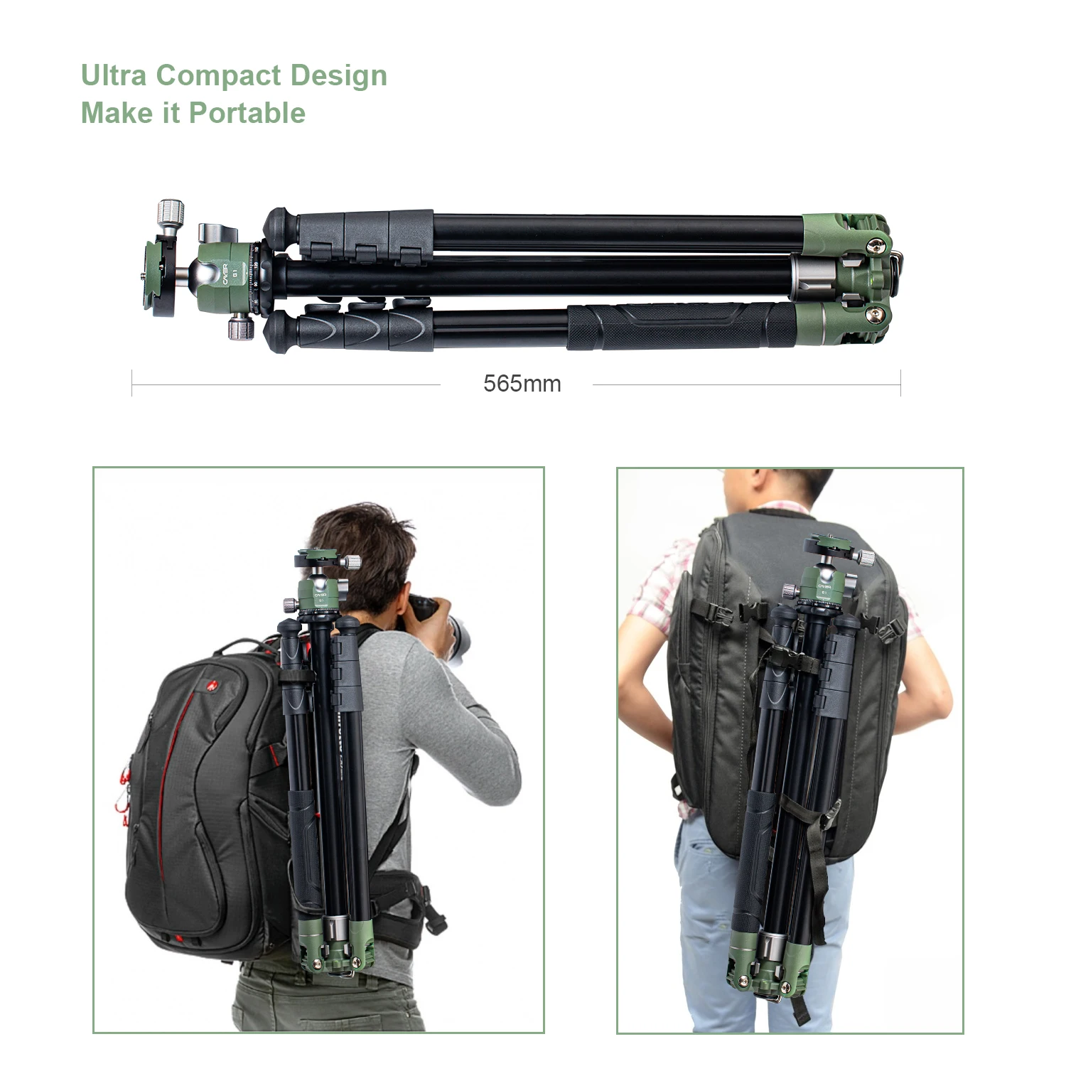 Cayer FP1450G1 Lightweight Aluminum Reverse Folding Tripod Kit with Removable Leg for Monopod Professional Camera Video Tripod