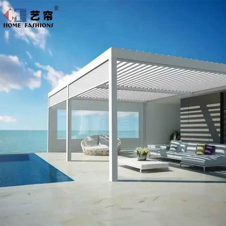 Balcony electric windproof roller curtain outdoor pavilion intelligent sunshade insulation sunscreen window rainproof curtain