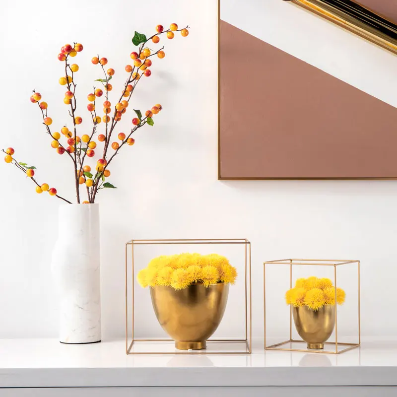 luxury metallic glaze flower pot ceramic gold bowl vase