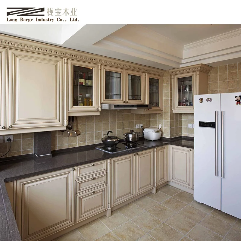 2021 Customized High End Solid Wood Cupboard for Kitchen with Pull Out Kitchen Drawer