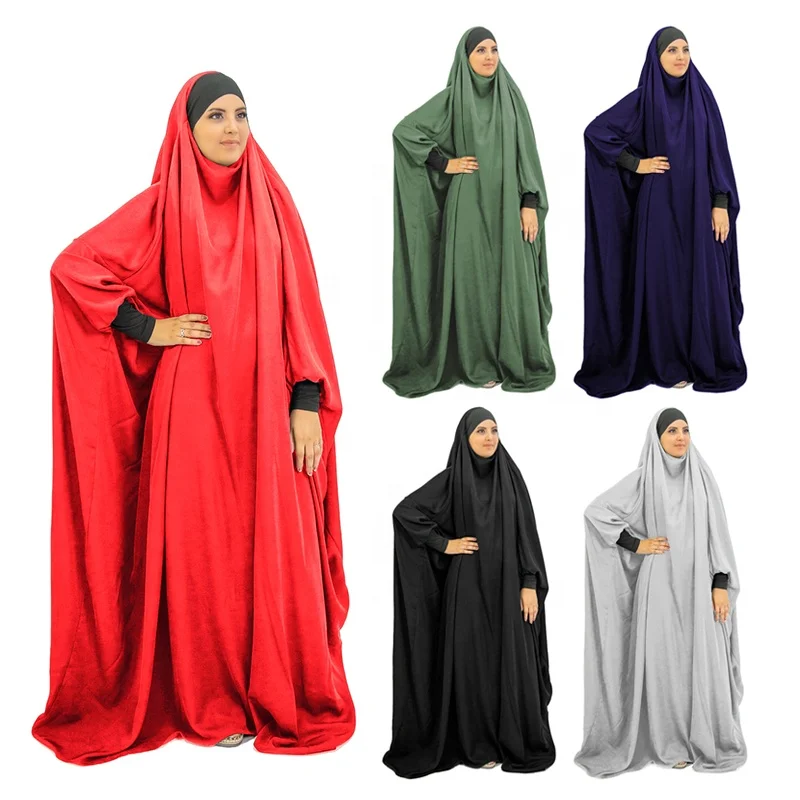 Hot Sale Plain Solid One Piece Jilbab Saudi Khimar Abaya Prayer Dress Overhead Kaftan Women Muslim Hijab Islamic Robe