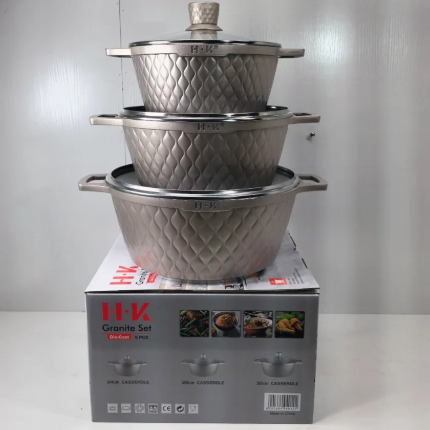 Factory Stock Cooking Pot Set  Cookware Granite Small 6pcs Luxury Aluminium Alloy Pot Set Multipurpose Pot