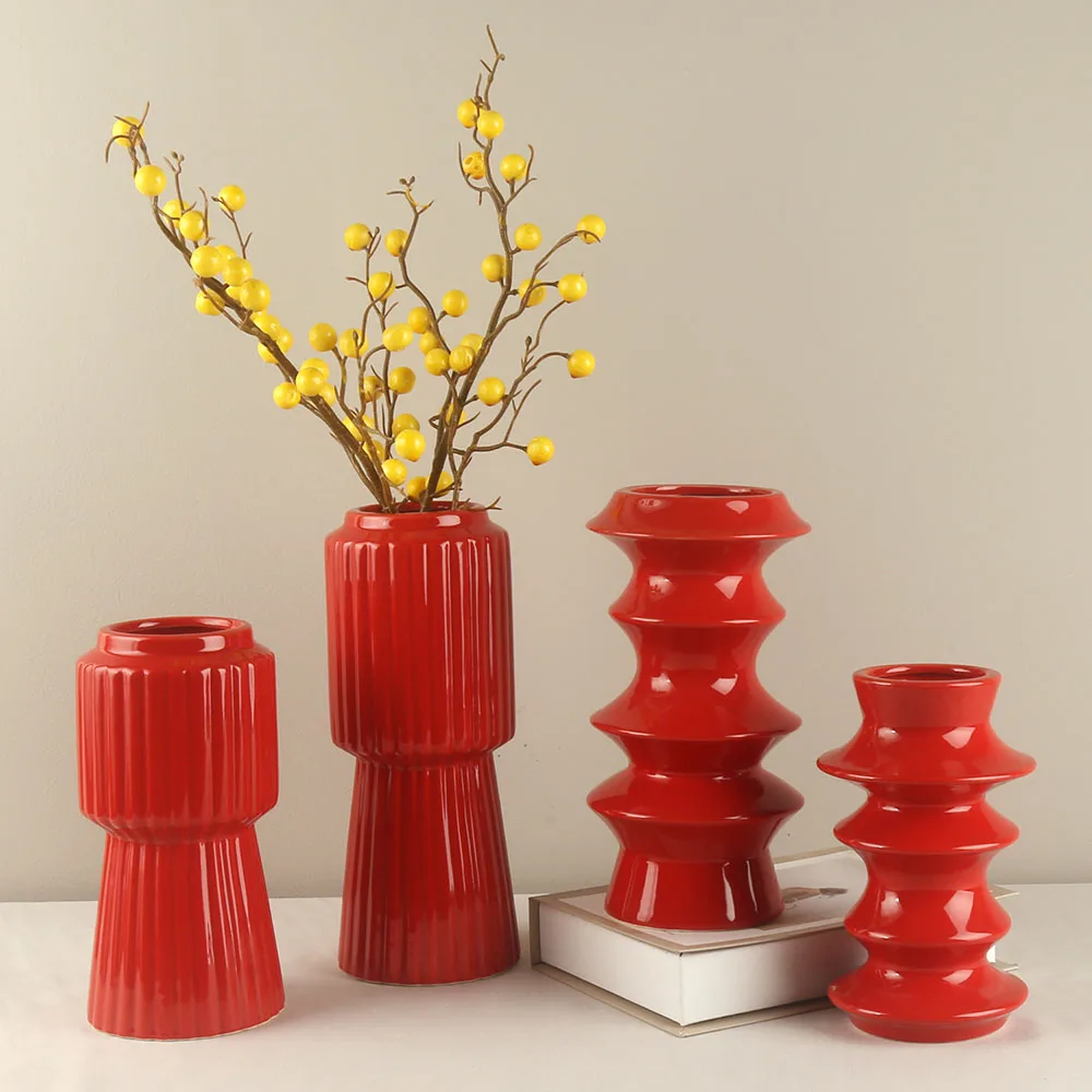 Wedding Party Celebration Red Ceramic Flower Vase Home Hotel Restaurant Decor Decoration