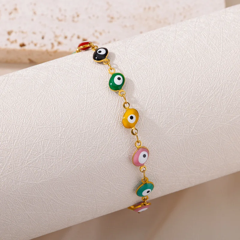 18K Gold Plated Metal Chain Bracelet European and American Simple Fashion Multicolor Eye Jewelry