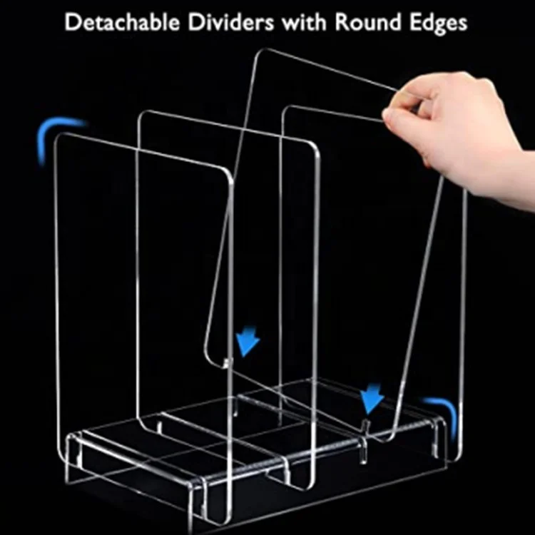 Clear Acrylic Holder File Organizer Desk Standing Rack on Table for Magazines Storage Holder with Detachable Dividers for Home