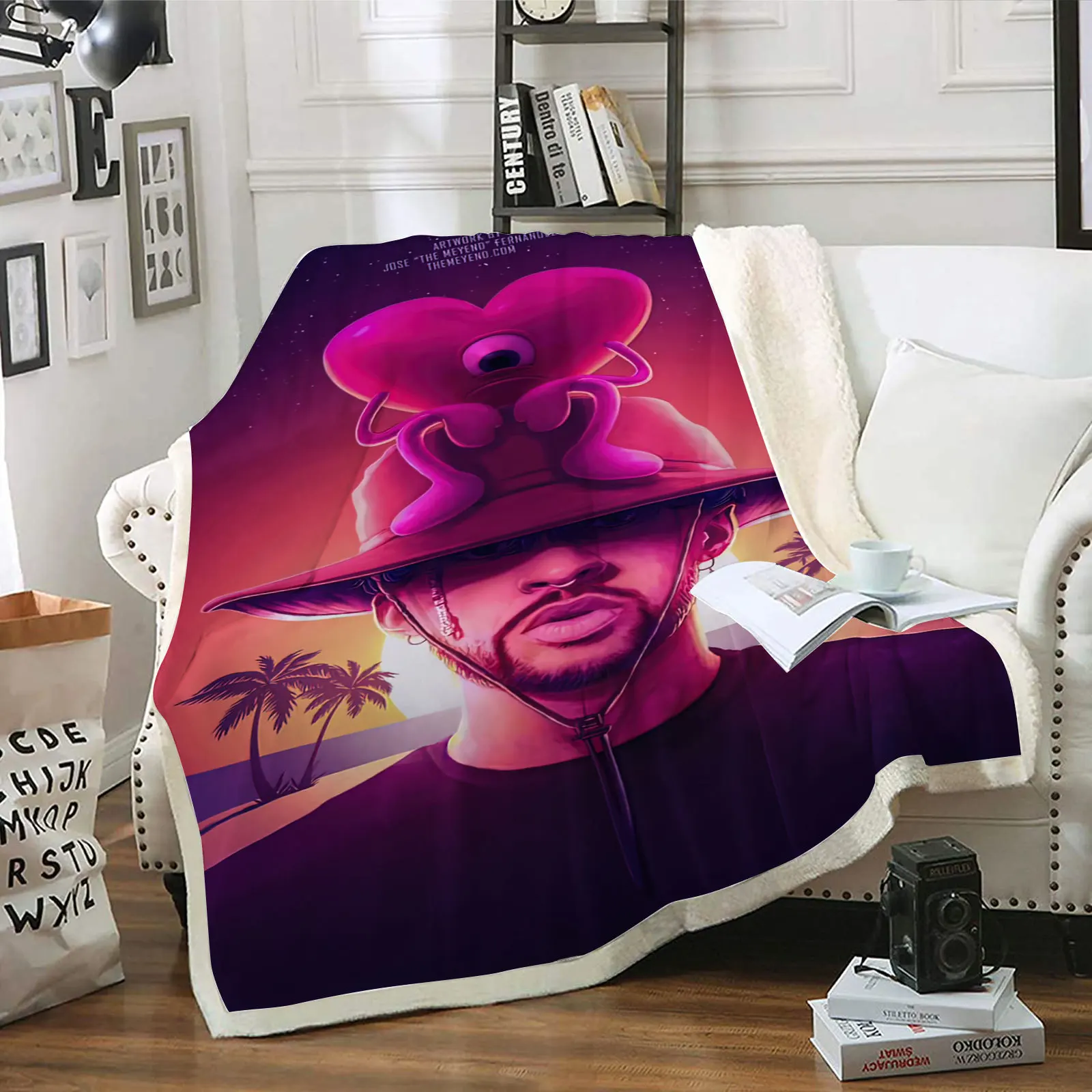 Factory Wholesale Dignity Bad Bunny Fleece Blanket Cartoon Figure TV Sofa Watching Fleece Throw Blanket