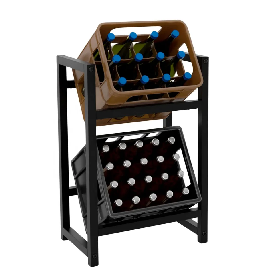 Rack for 2 Crates Metal Shelves for Storage Boxes Drinks Crate Free Standing Bottle Rack Wine Rack Shelf Organizer