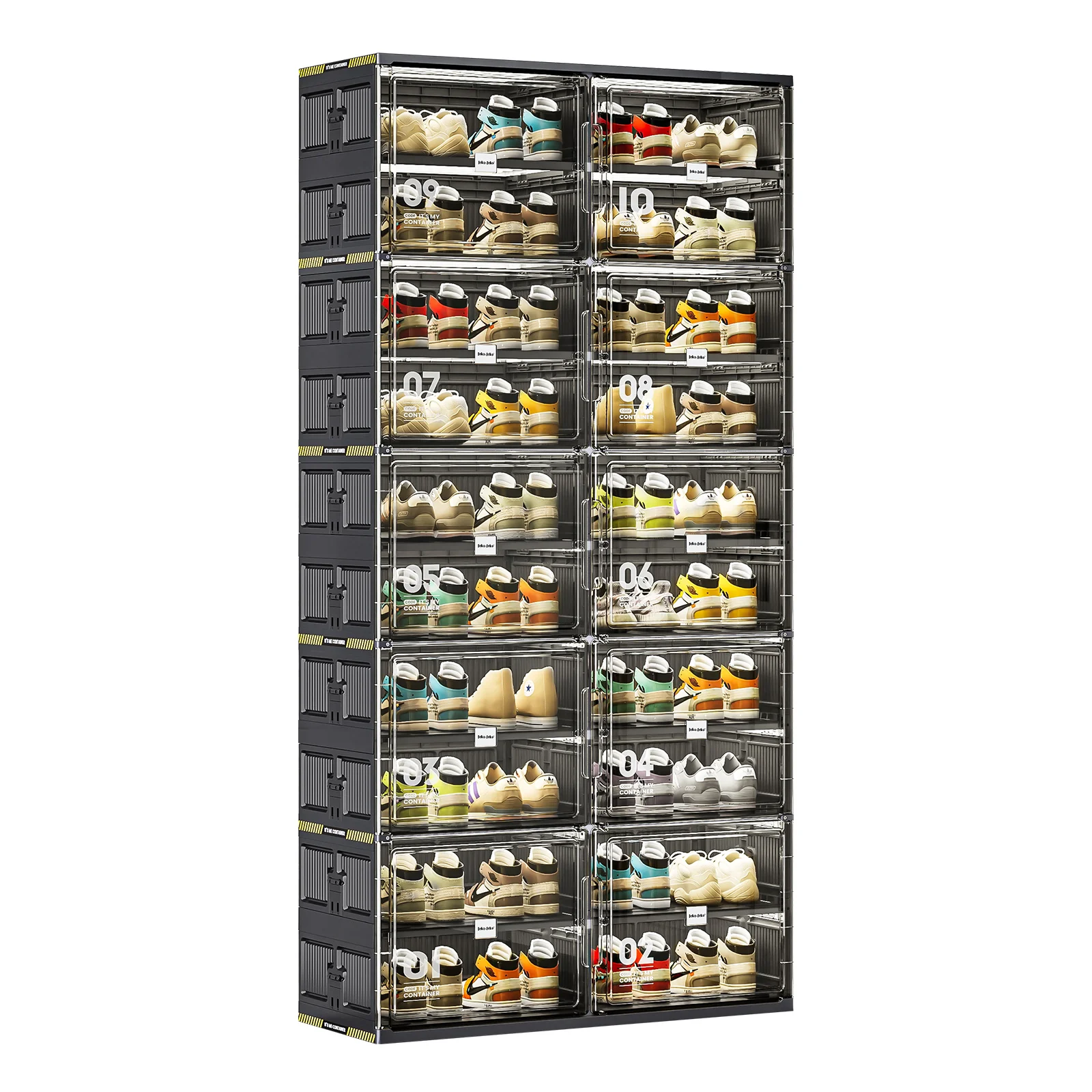 Jeko&Jeko 40 Pairs Size Black Color Big Capacity Durable Pp Material Foldable Shoe Showcase Shoe Organizer For Shoe Storage