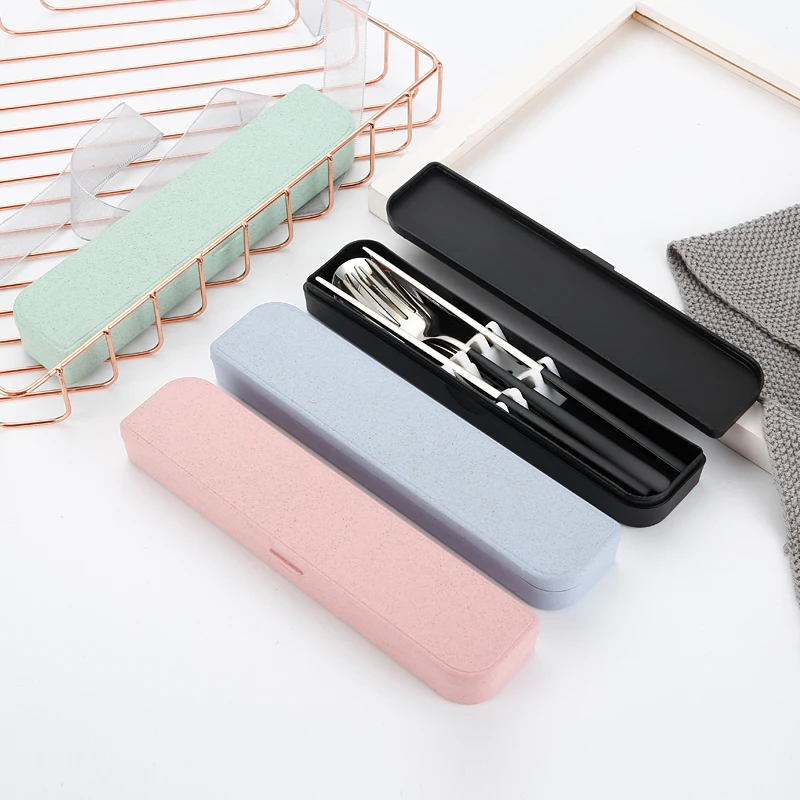 304 outdoor travel gift box and tableware set stainless steel portable spoon and fork chopsticks cutlery set of three pieces