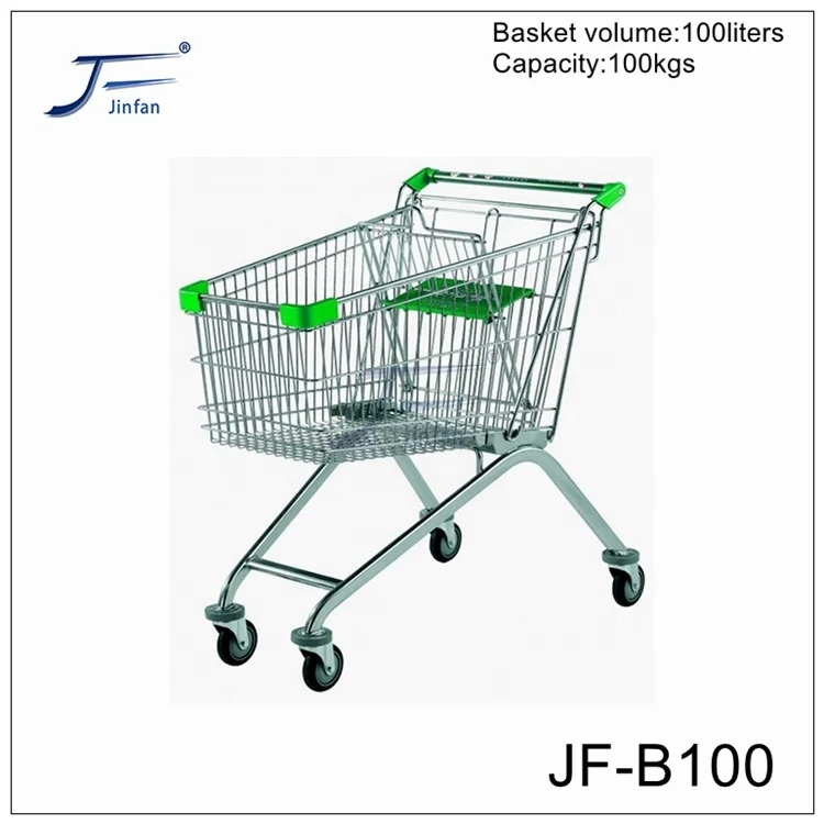 Professional Manufacturer chrome plated metal steel supermarket store euro style shopping trolley 80 liters