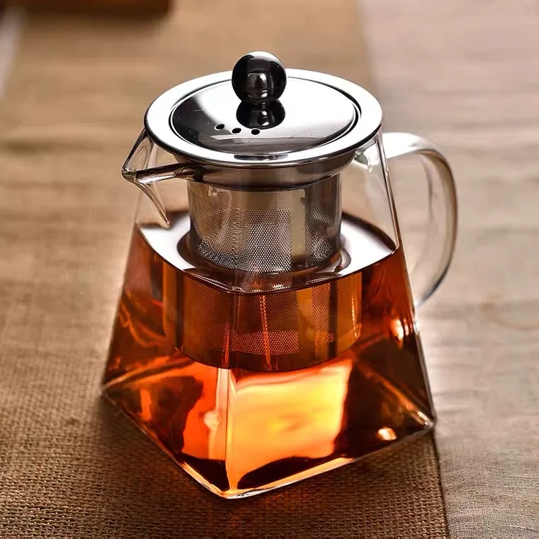 Hot Sale 550ml Square Bottom High Borosilicate Glass Teapot With Infuser