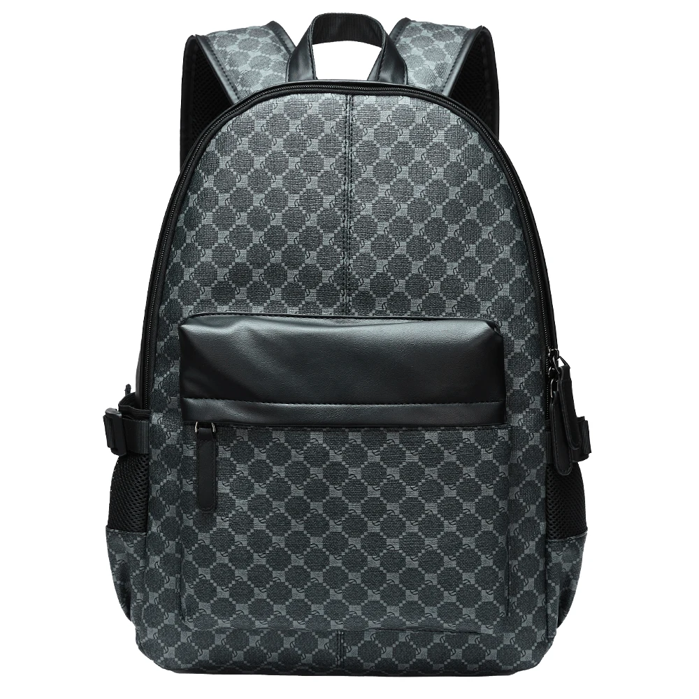 Custom PU Leather Men Patterned black Backpack Vintage School Backpack Laptop bag for men leather Backpack