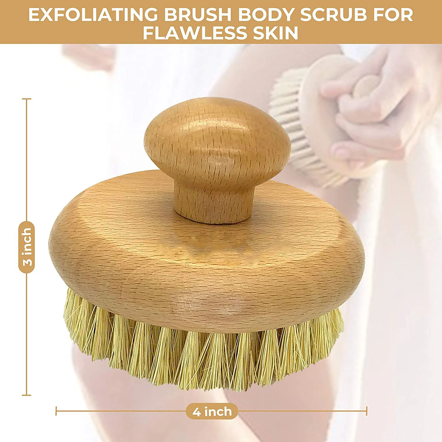 Round Wooden Body sisal Brush Shower Brush Loofah Bath Sponge 100% Natural
